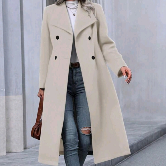 Double-breasted Waterfall Collar Woolen Coat - Picture 3 of 4